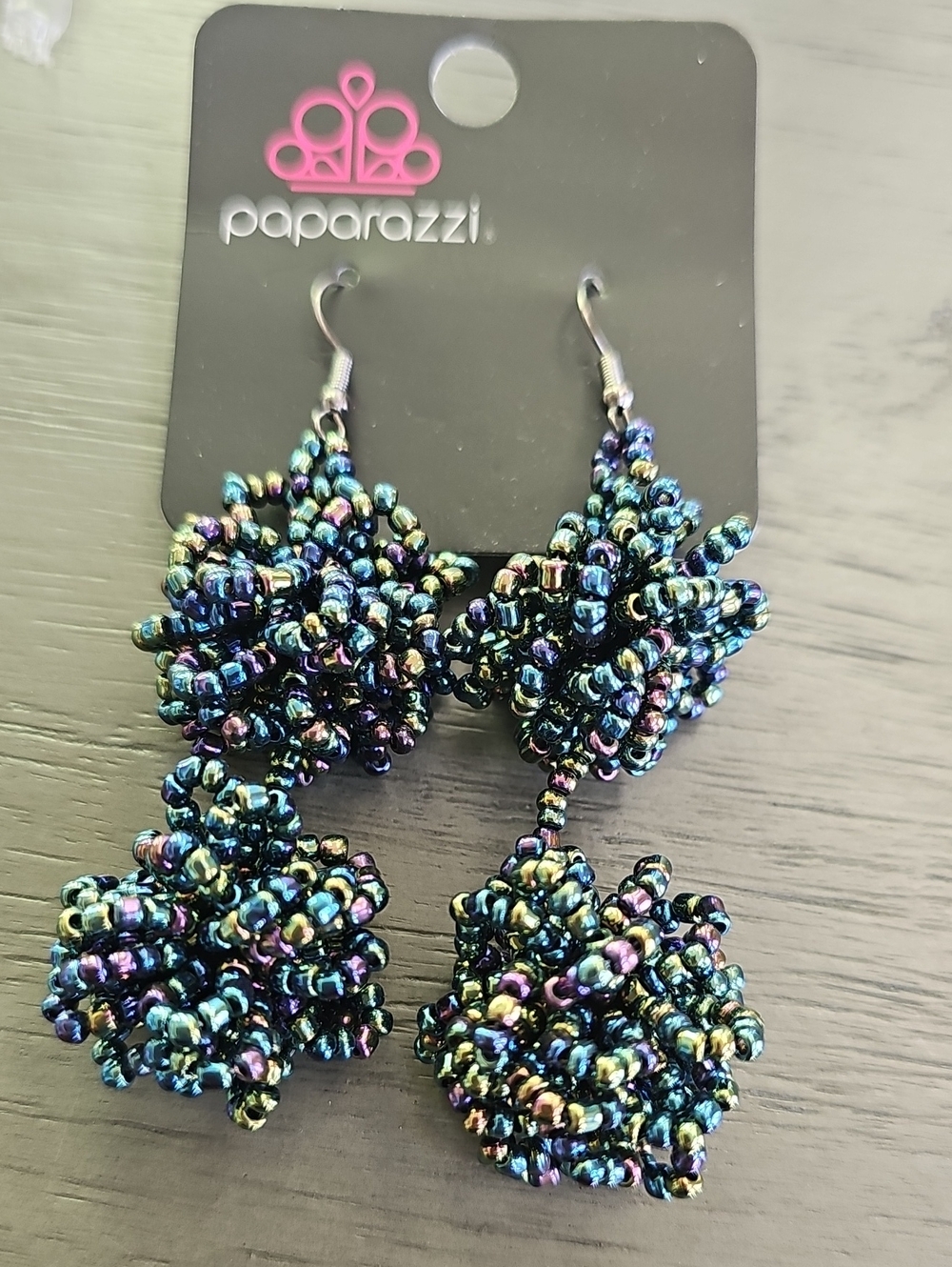 paparazzi Iridescent Beaded Cluster Drop Earrings - Blue/Green/Purple
